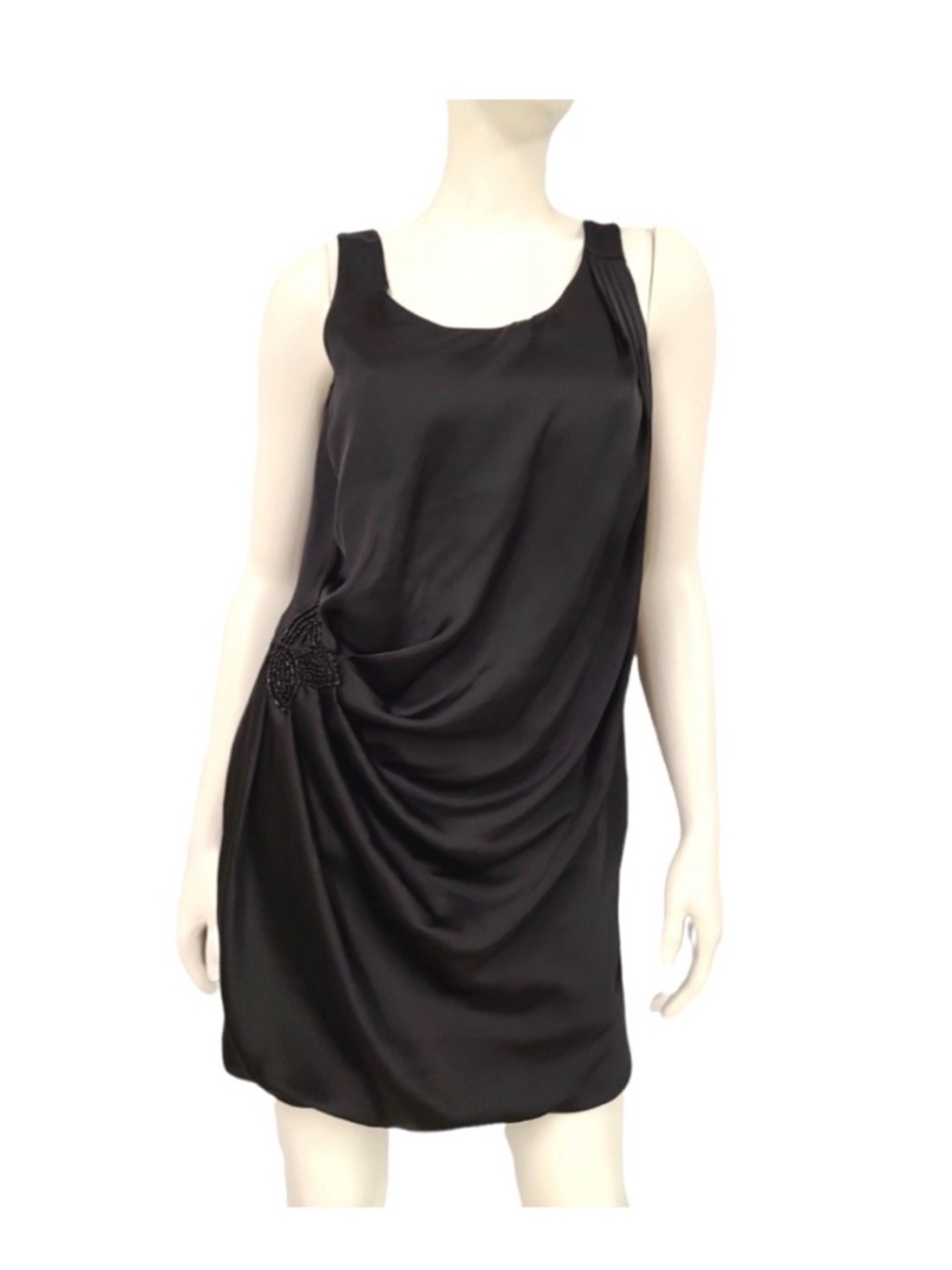 H&M Black Sleeveless Draped Midi Dress with Beaded Accent - Picture 5 of 7